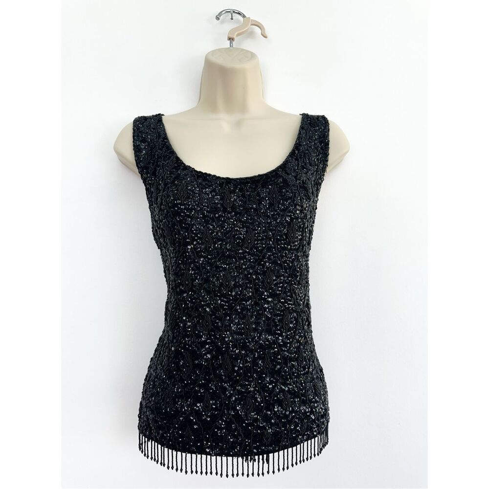 Jo Ro Imports Boutique Women’s All Over Beaded Sequin Sleeveless Blouse Beaded F